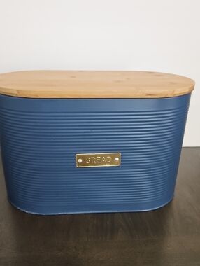 Typhoon Otto Blue Metal Bread Box with Bamboo Lid